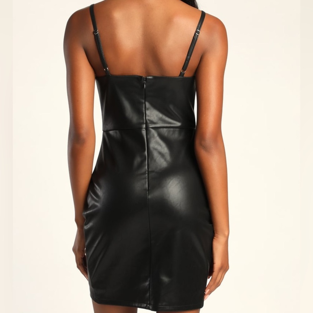 Lulus Be a Baddie Black Vegan Leather Sleeveless Tulip Mini Dress V neck XS NWT - Picture 4 of 10